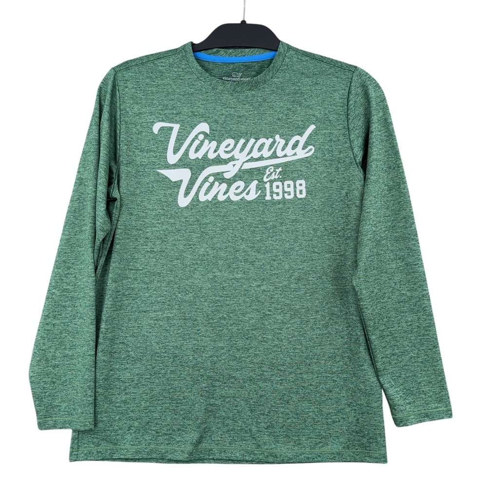 Vineyard Vines Performance Shirt Kids L 16 Polyester Spandex‎ Green Football